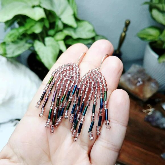 Assorted Small Beaded Fringe Cascade Shoulder Duster Dangle Earrings, 2.5" - Picture 12 of 13